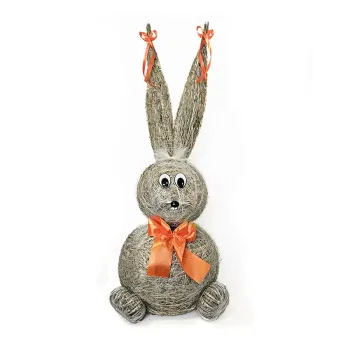 Slámový zajíc s oranžovou mašlí 66 cm