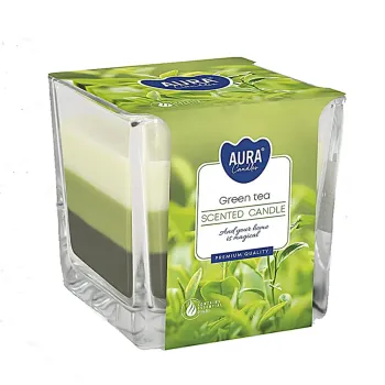 Tříbarevná vonná svíčka ve skle - Green Tea Tříbarevná vonná svíčka ve skle - Green Tea