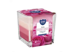 Tříbarevná vonná svíčka ve skle - Rose 170 g