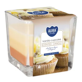 Tříbarevná vonná svíčka ve skle - Vanilla Cupcake